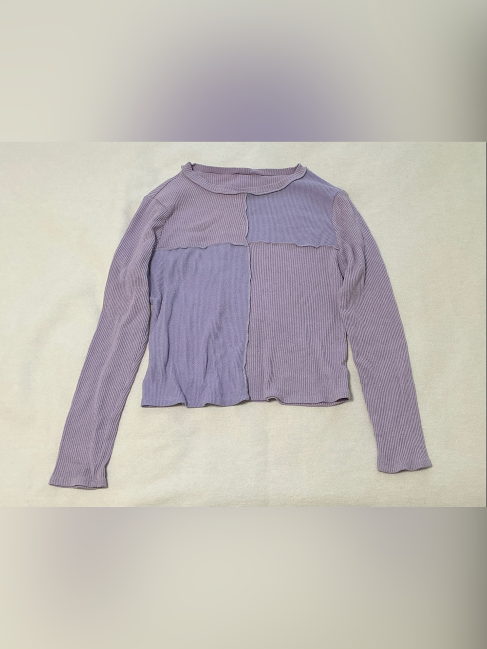Cider Lavender Patchwork Ribbed Crewneck Sweater